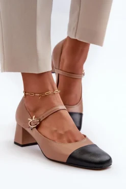 Online Skórzane Czółenka Damskie 2846 Brązowe Damskie Czółenka Na Słupku|Czółenka Klasyczne