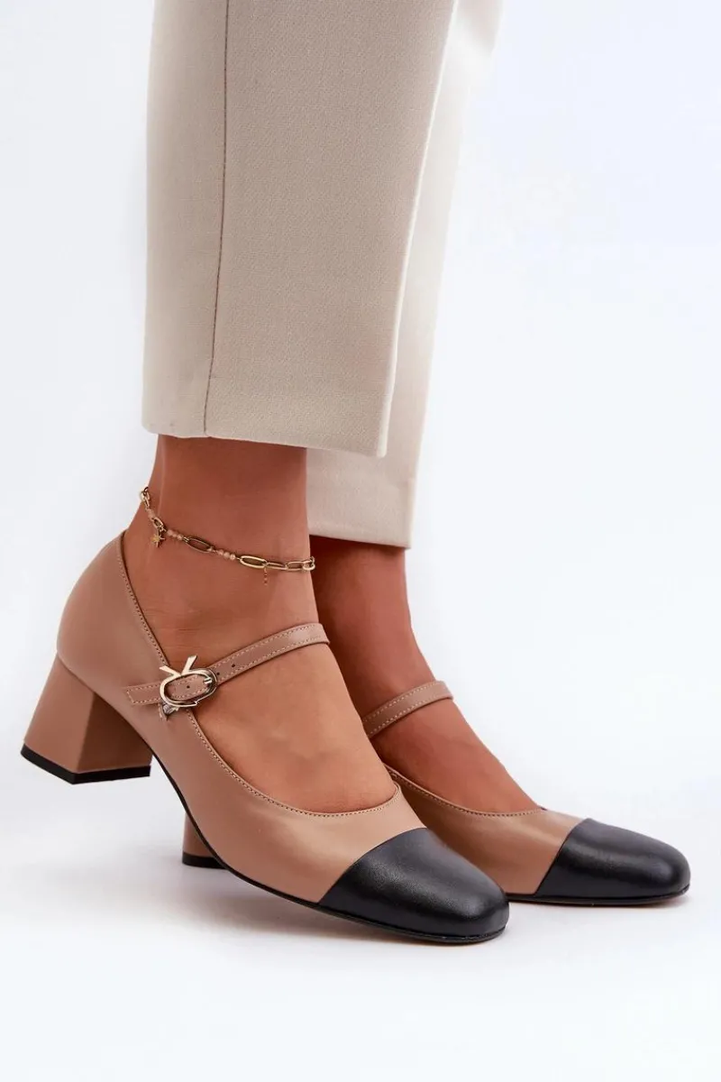 Online Skórzane Czółenka Damskie 2846 Brązowe Damskie Czółenka Na Słupku|Czółenka Klasyczne