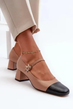 Online Skórzane Czółenka Damskie 2846 Brązowe Damskie Czółenka Na Słupku|Czółenka Klasyczne