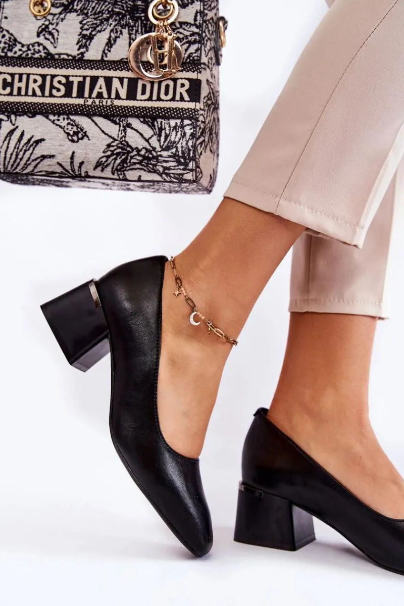 Discount Skórzane Czółenka La.Fi 230034B-QN Czarne Damskie Czółenka Zamszowe|Czółenka Na Słupku