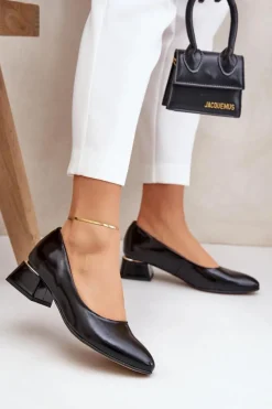 Discount Skórzane Czółenka Lewski 3118 Czarne Damskie Czółenka Na Słupku