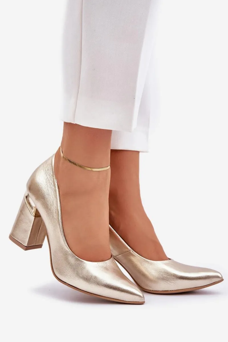 Czółenka Na Słupku|Czółenka Klasyczne>Boto Skórzane Czółenka Lewski 3117 Złote Złoty