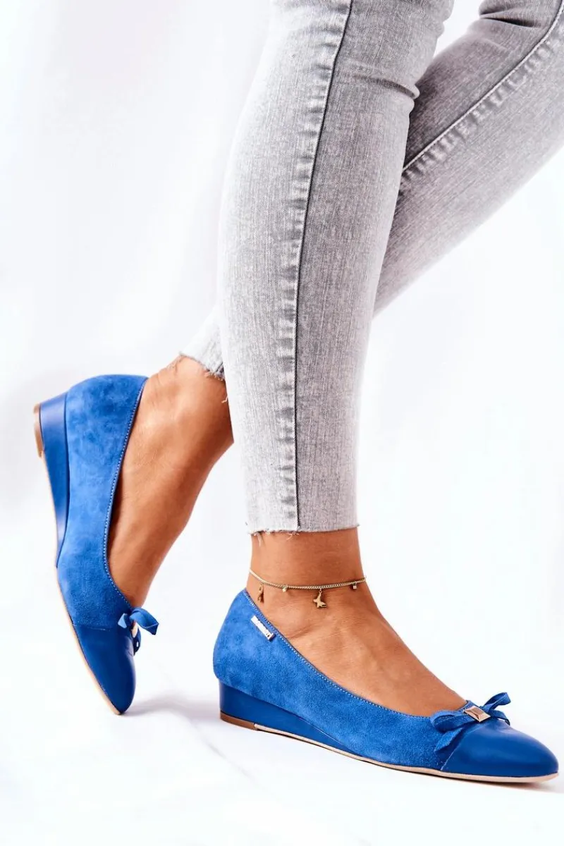 New Monnari Skórzane Czółenka Na Koturnie 0590-M12 Niebieskie