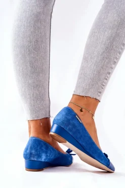 New Monnari Skórzane Czółenka Na Koturnie 0590-M12 Niebieskie