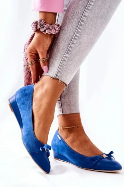 New Monnari Skórzane Czółenka Na Koturnie 0590-M12 Niebieskie