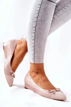Hot Skórzane Czółenka Na Koturnie 0590-M04 Jasnoróżowe Damskie Czółenka Klasyczne