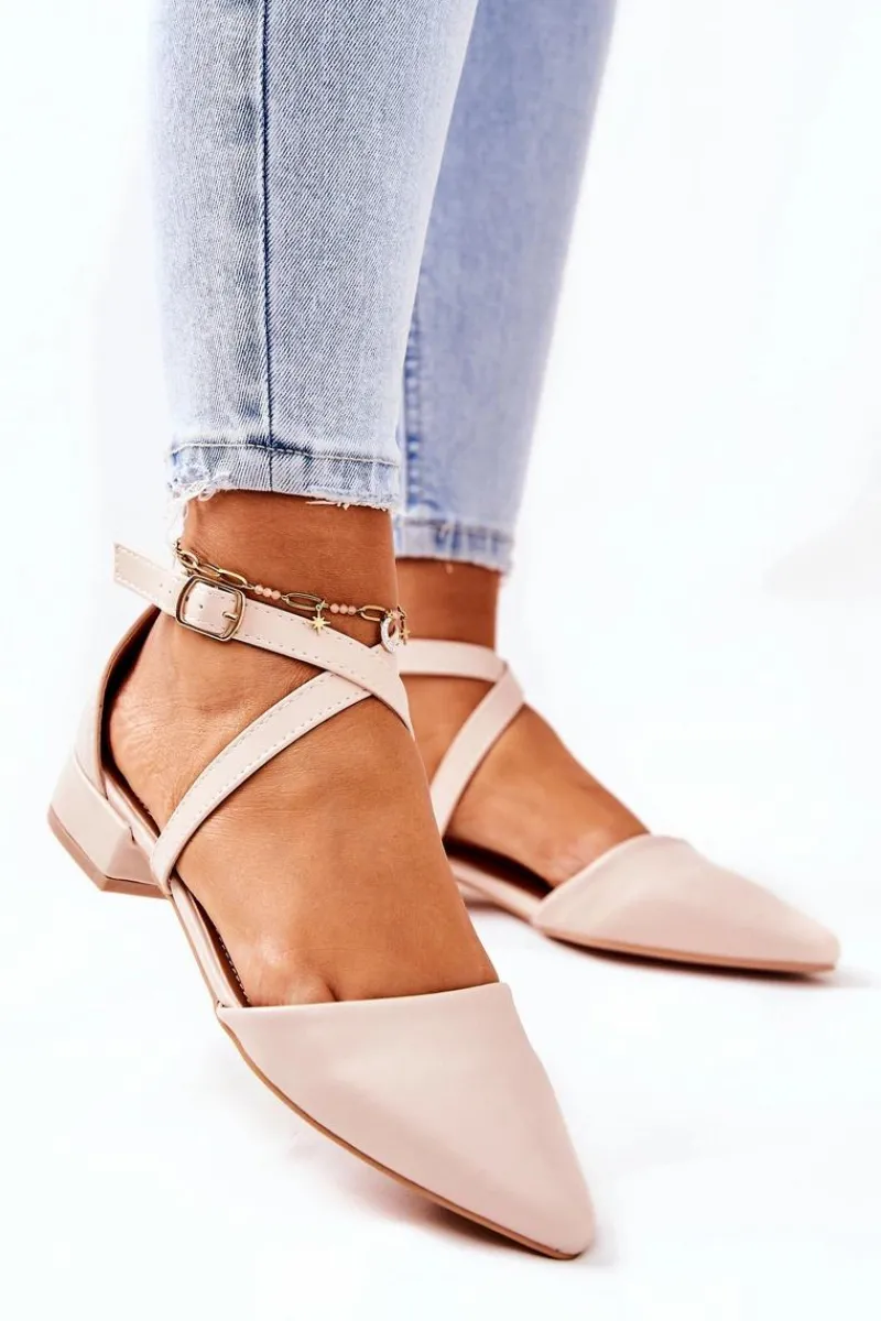 Sale Boto Skórzane Czółenka Na Niskim Obcasie Beżowe Giovanna