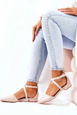 Sale Boto Skórzane Czółenka Na Niskim Obcasie Beżowe Giovanna