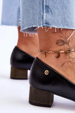 New Maciejka Skórzane Czółenka Na Niskim Obcasie 05960-01 Czarne