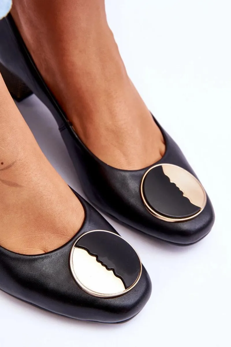 New Maciejka Skórzane Czółenka Na Niskim Obcasie 05960-01 Czarne