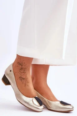 Czółenka Na Słupku|Czółenka Klasyczne>Maciejka Skórzane Czółenka Na Niskim Obcasie 05960-25 Złote