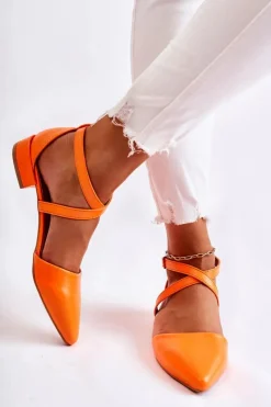 Best Skórzane Czółenka Na Niskim Obcasie Pomarańczowe Giovanna Damskie Czółenka Na Słupku