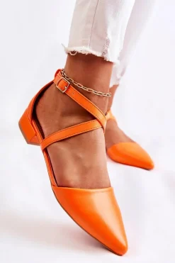 Best Skórzane Czółenka Na Niskim Obcasie Pomarańczowe Giovanna Damskie Czółenka Na Słupku