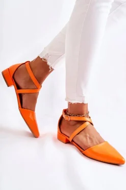 Best Skórzane Czółenka Na Niskim Obcasie Pomarańczowe Giovanna Damskie Czółenka Na Słupku