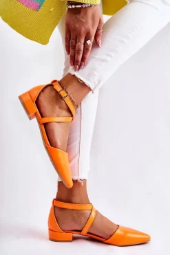 Best Skórzane Czółenka Na Niskim Obcasie Pomarańczowe Giovanna Damskie Czółenka Na Słupku