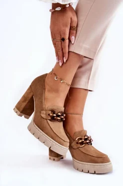 Sale Skórzane Czółenka Na Platformie I Słupku Lewski Shoes 3197 Beżowe Damskie Czółenka Na Platformie|Czółenka Na Słupku