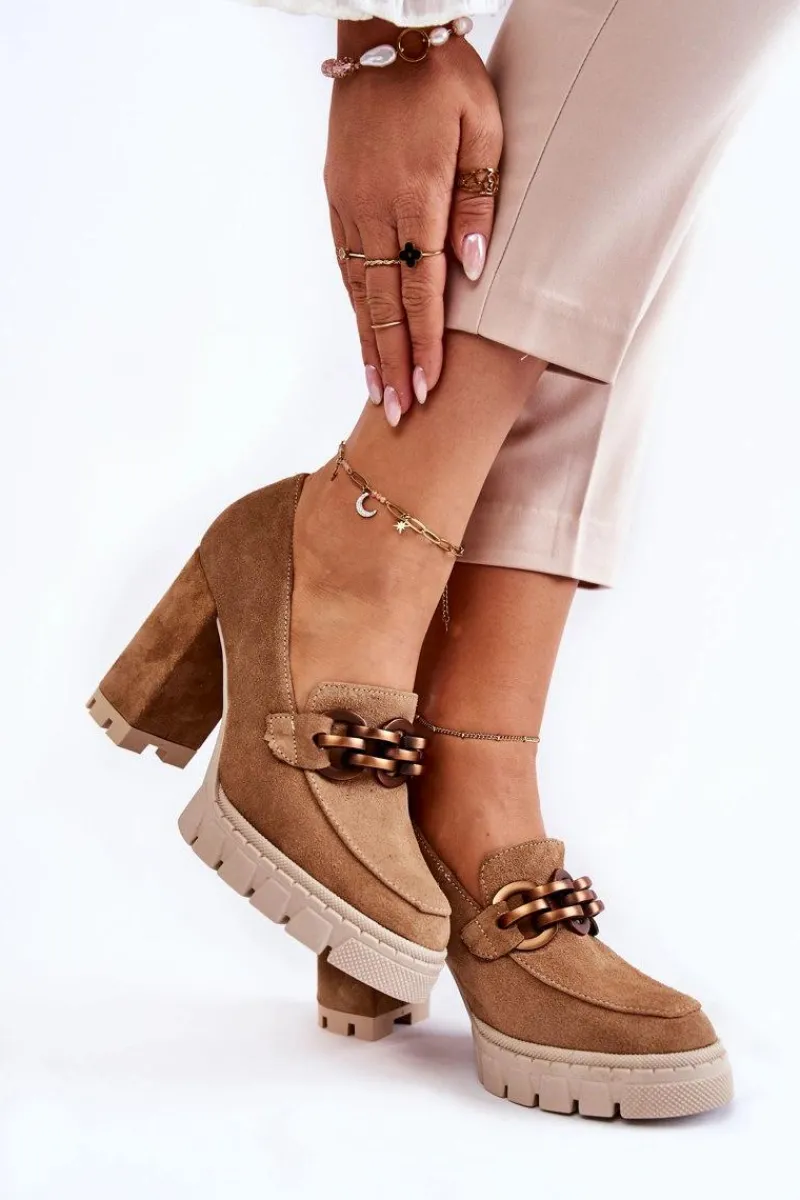 Sale Skórzane Czółenka Na Platformie I Słupku Lewski Shoes 3197 Beżowe Damskie Czółenka Na Platformie|Czółenka Na Słupku