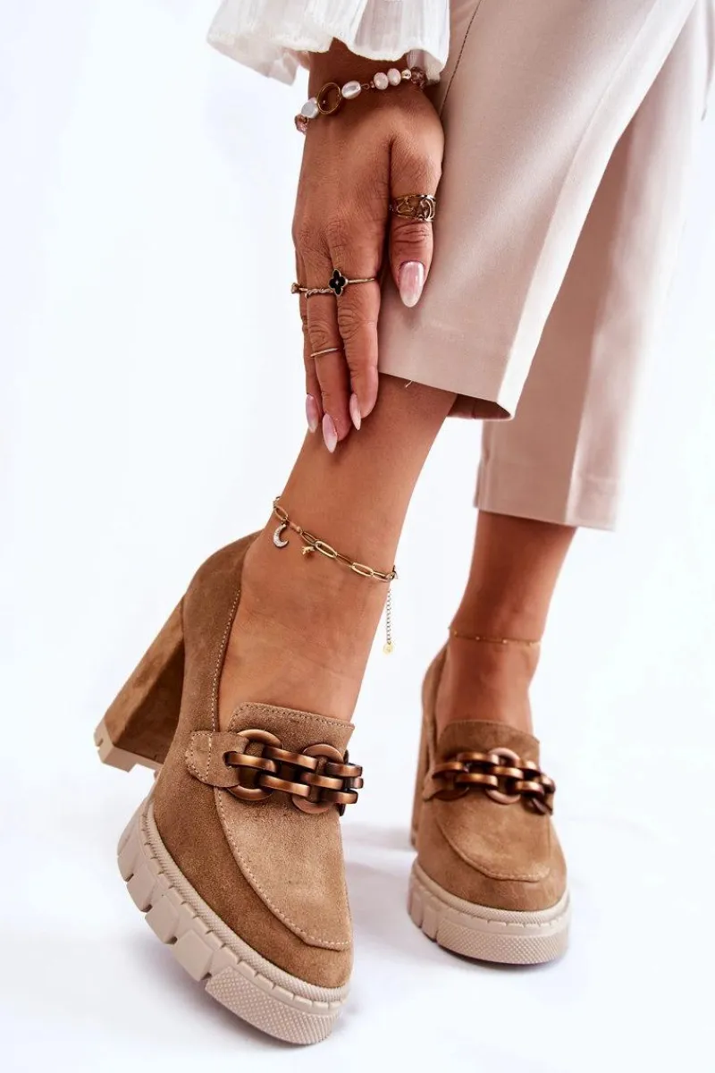 Sale Skórzane Czółenka Na Platformie I Słupku Lewski Shoes 3197 Beżowe Damskie Czółenka Na Platformie|Czółenka Na Słupku