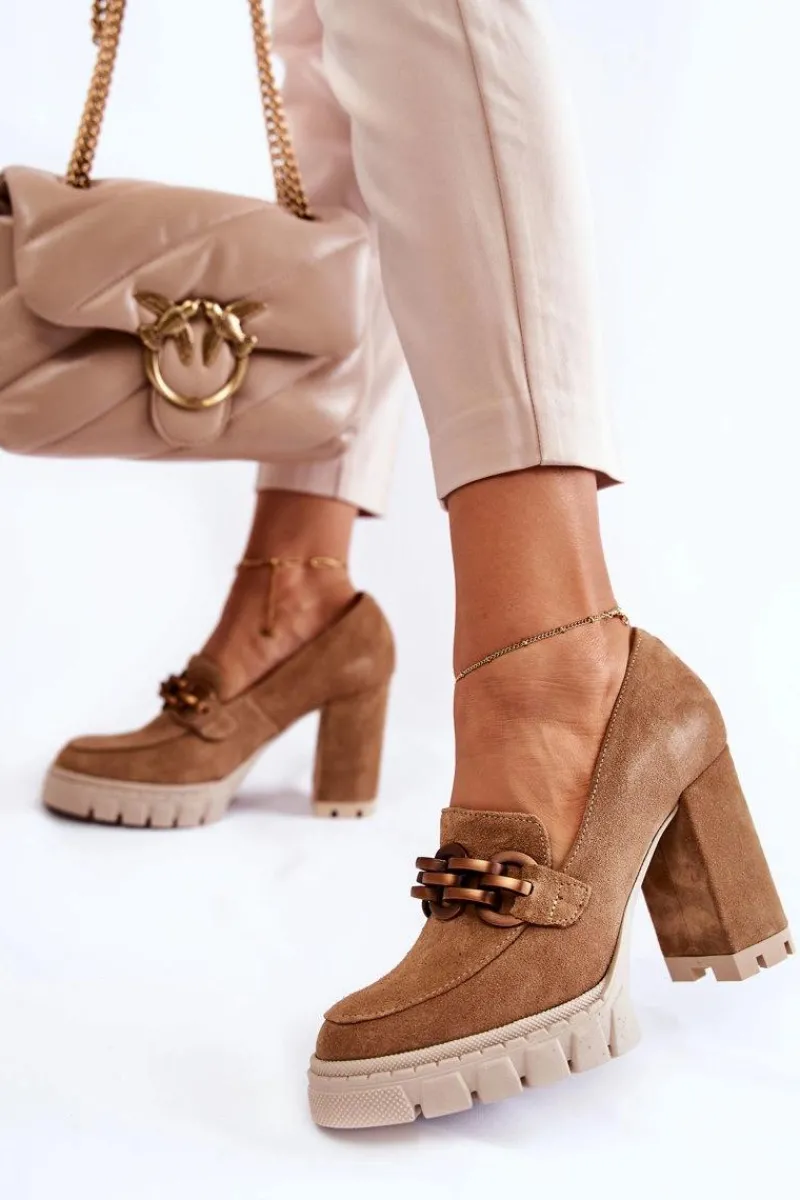 Sale Skórzane Czółenka Na Platformie I Słupku Lewski Shoes 3197 Beżowe Damskie Czółenka Na Platformie|Czółenka Na Słupku