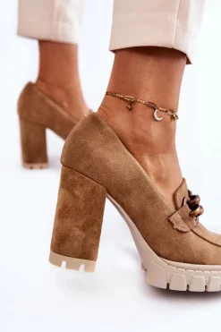 Sale Skórzane Czółenka Na Platformie I Słupku Lewski Shoes 3197 Beżowe Damskie Czółenka Na Platformie|Czółenka Na Słupku