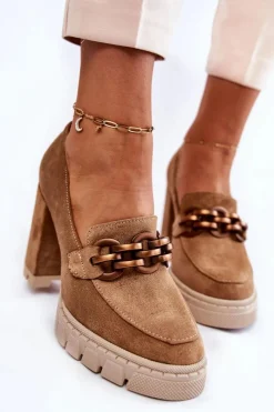 Sale Skórzane Czółenka Na Platformie I Słupku Lewski Shoes 3197 Beżowe Damskie Czółenka Na Platformie|Czółenka Na Słupku