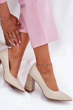 Discount Evento Skórzane Czółenka Na Słupku Beżowe Gregosa