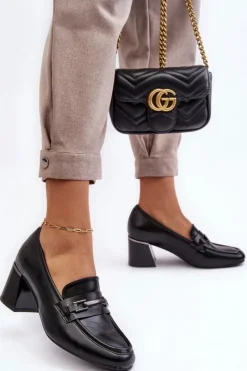 Czółenka Na Słupku|Czółenka Klasyczne>Buty damskie Vinceza Skórzane Czółenka Na Słupku Czarne Idona