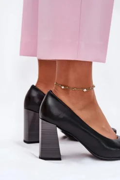 New Skórzane Czółenka Na Słupku Czarne Gregosa Damskie Czółenka Na Słupku|Czółenka Klasyczne