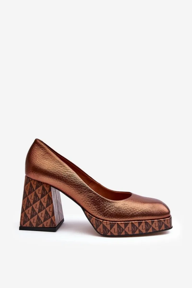 Czółenka Na Platformie|Czółenka Na Słupku>Laura Messi Skórzane Czółenka Na Słupku 259/819-821 Miedziane