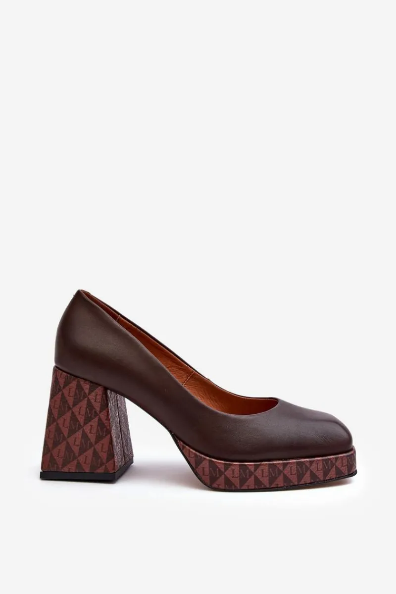 Sale Skórzane Czółenka Na Słupku 259/236-820 Brązowe Damskie Czółenka Na Platformie|Czółenka Na Słupku