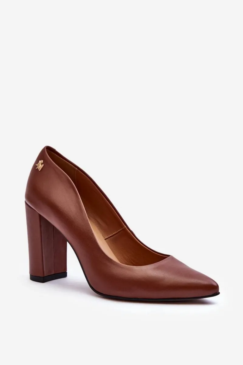 Sale Laura Messi Skórzane Czółenka Na Słupku 2624/237 Brązowe