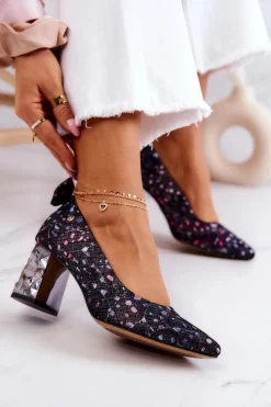 Czółenka Na Słupku>Maciejka Skórzane Czółenka Na Słupku 05334-15 Granatowe