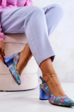 Sale Maciejka Skórzane Czółenka Na Słupku 05427-06 Multikolor