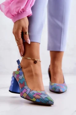 Sale Maciejka Skórzane Czółenka Na Słupku 05427-06 Multikolor