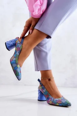 Sale Maciejka Skórzane Czółenka Na Słupku 05427-06 Multikolor