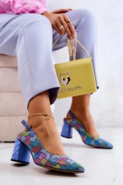 Sale Maciejka Skórzane Czółenka Na Słupku 05427-06 Multikolor