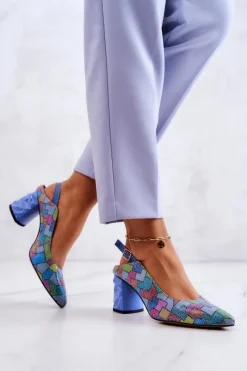 Sale Maciejka Skórzane Czółenka Na Słupku 05427-06 Multikolor