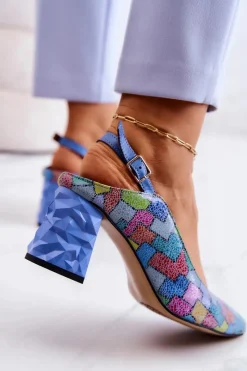 Sale Maciejka Skórzane Czółenka Na Słupku 05427-06 Multikolor