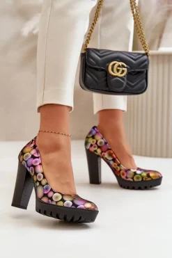 Sale Maciejka Skórzane Czółenka Na Słupku 02629-39 Multikolor Wielokolorowy