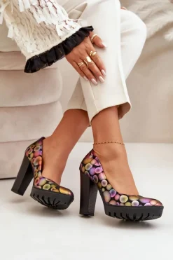 Sale Maciejka Skórzane Czółenka Na Słupku 02629-39 Multikolor Wielokolorowy