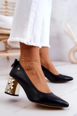 Sale Maciejka Skórzane Czółenka Na Słupku 05334-01 Czarne