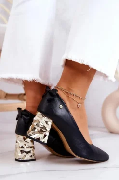 Sale Maciejka Skórzane Czółenka Na Słupku 05334-01 Czarne