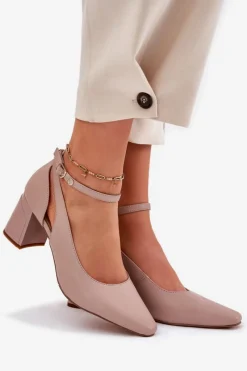 Online Skórzane Czółenka Na Słupku K6816-04 Beżowe Damskie Czółenka Na Słupku