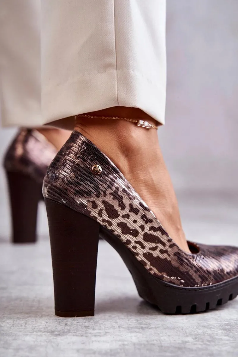 Online Maciejka Skórzane Czółenka Na Słupku 02629-02 Brązowe