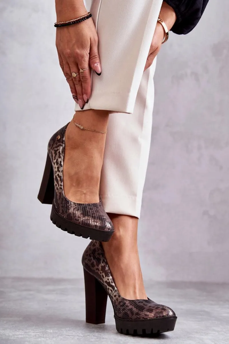 Online Maciejka Skórzane Czółenka Na Słupku 02629-02 Brązowe