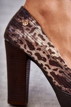 Online Maciejka Skórzane Czółenka Na Słupku 02629-02 Brązowe