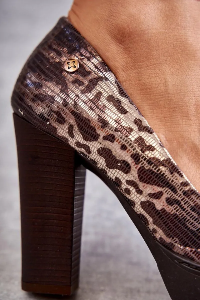 Online Maciejka Skórzane Czółenka Na Słupku 02629-02 Brązowe