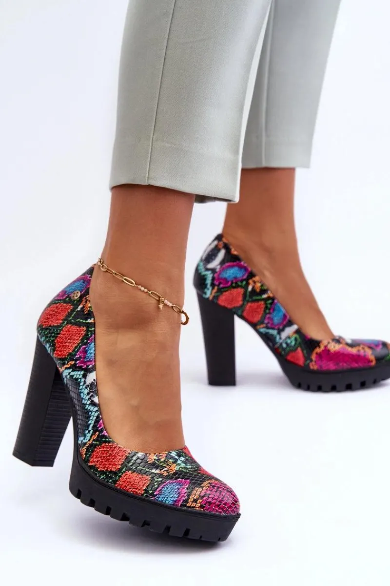 Best Maciejka Skórzane Czółenka Na Słupku 02629-56 Multikolor