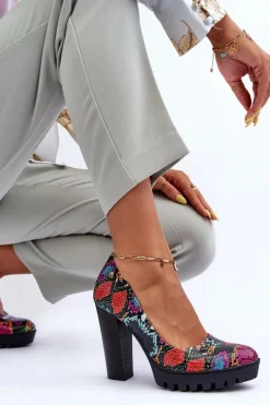 Best Maciejka Skórzane Czółenka Na Słupku 02629-56 Multikolor