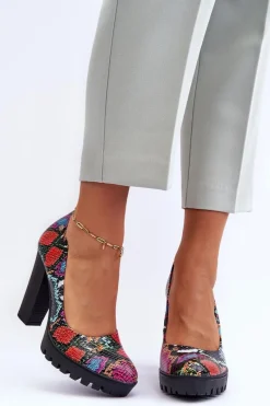 Best Maciejka Skórzane Czółenka Na Słupku 02629-56 Multikolor